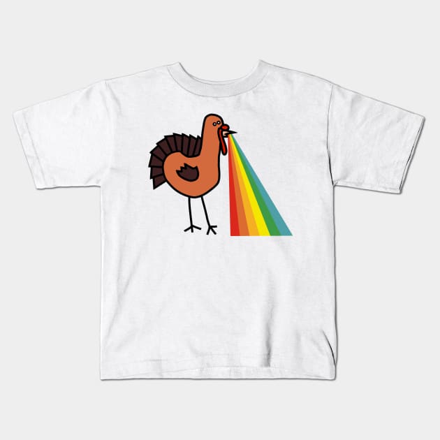 Animals with Rainbow Puke Thanksgiving Turkey Kids T-Shirt by ellenhenryart